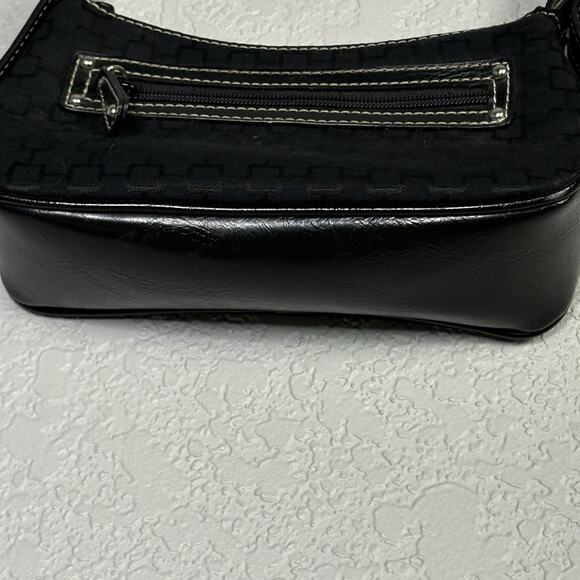 Vintage Y2k Nine West Mini Handbag Black Canvas Faux Leather Handle - Picture 4 of 10